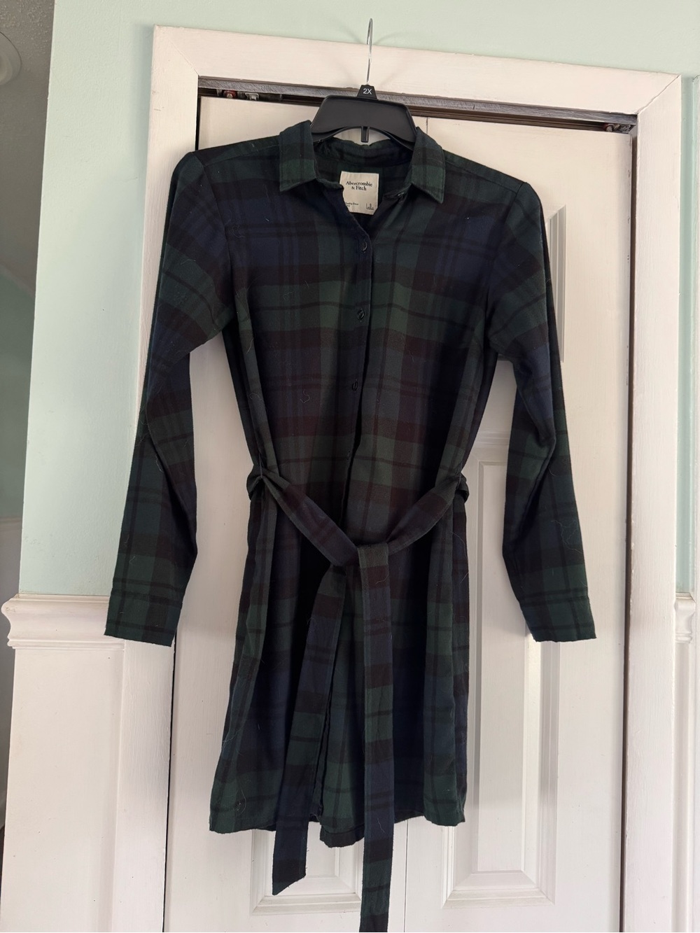 Abercrombie & Fitch Plaid Flannel Dress-Button Down with Tie size SMALL